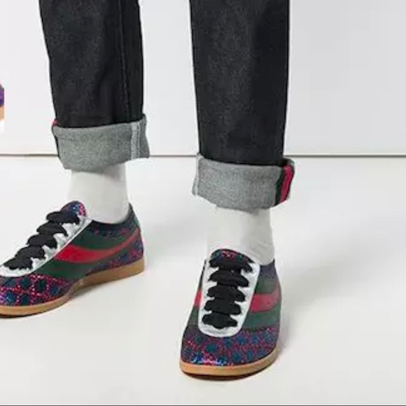 Gucci Falacer Lurex GG Sneakers w/Web - Picture 2 of 14